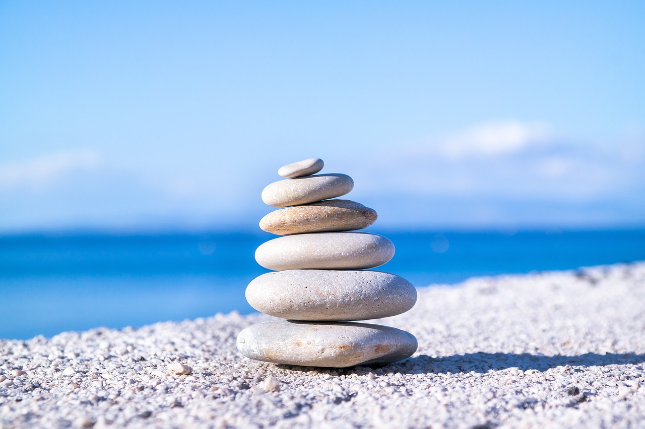 Stacked stones on a peaceful beach